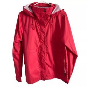 COLUMBIA Hooded Nylon Jacket Packable Lightweight Red/Coral‎ Women’s L